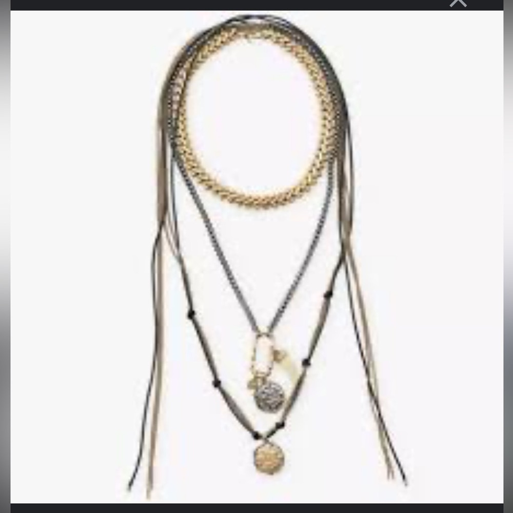 Zara 3 pack medallion and gem necklace Gold and Black Layered Necklace Set